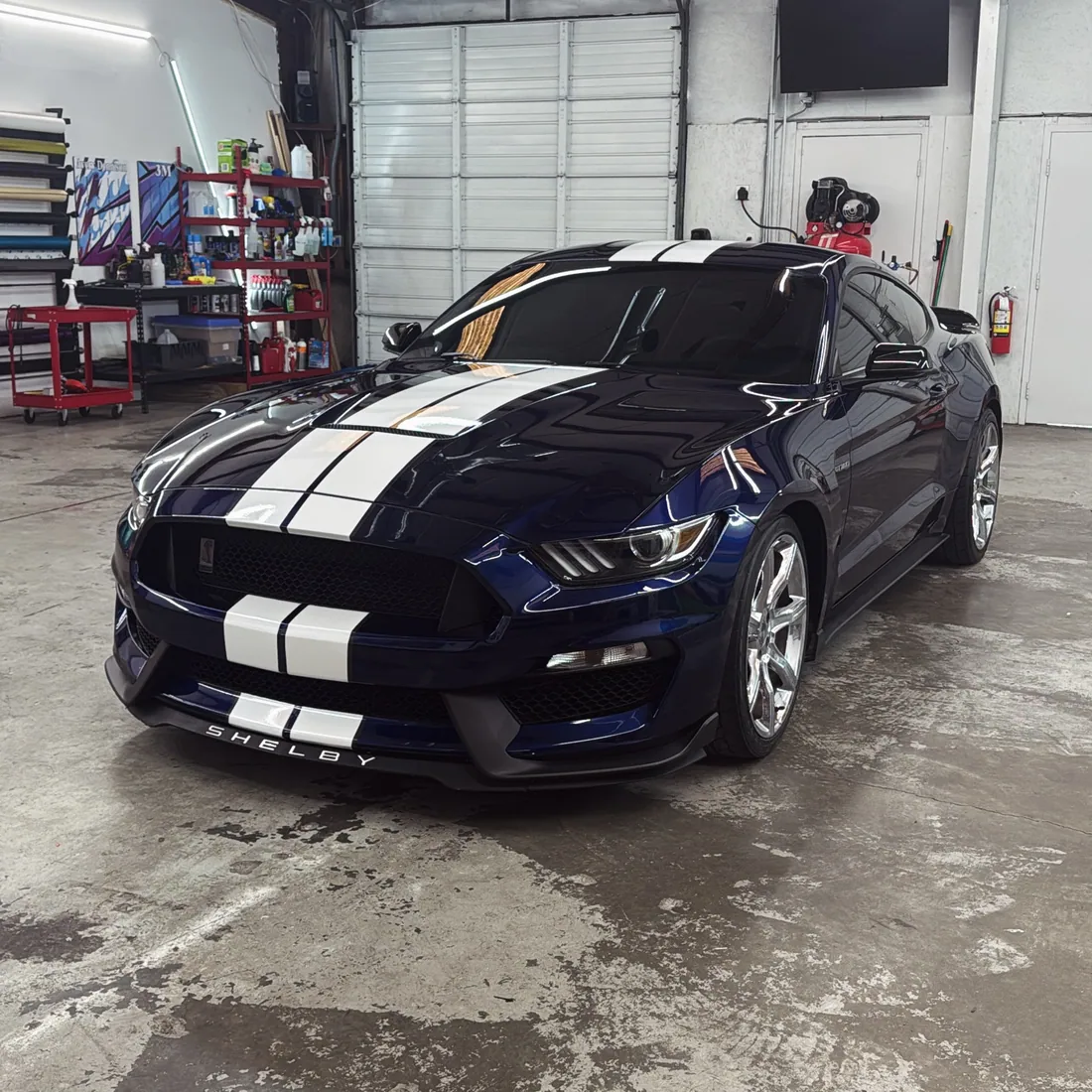 Shelby Mustang with white racing stripes